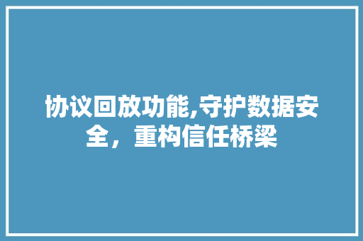 协议回放功能,守护数据安全，重构信任桥梁