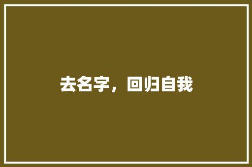 去名字，回归自我 种植技巧