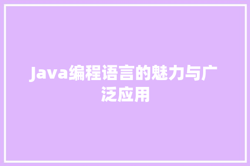 Java编程语言的魅力与广泛应用