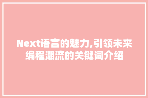 Next语言的魅力,引领未来编程潮流的关键词介绍
