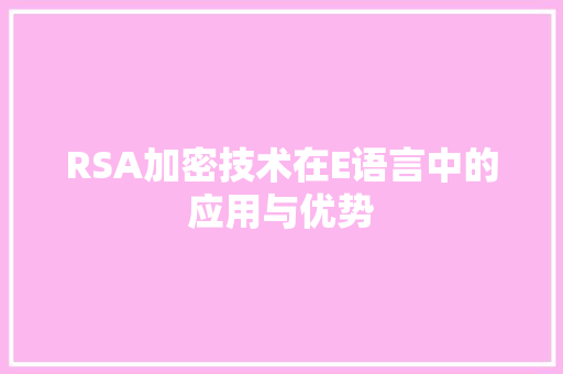 RSA加密技术在E语言中的应用与优势