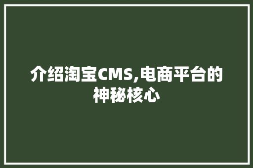 介绍淘宝CMS,电商平台的神秘核心