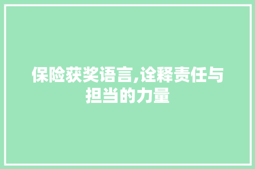 保险获奖语言,诠释责任与担当的力量