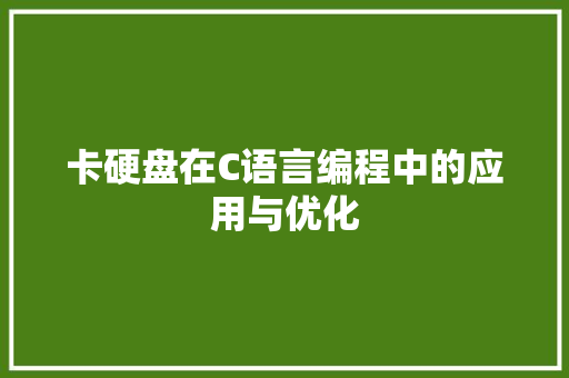 卡硬盘在C语言编程中的应用与优化
