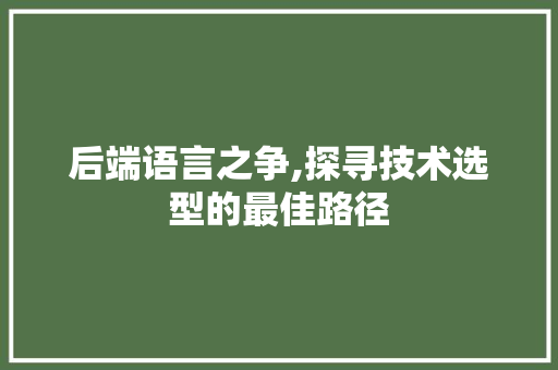 后端语言之争,探寻技术选型的最佳路径