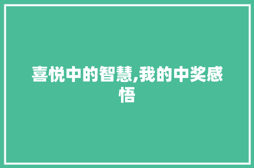 喜悦中的智慧,我的中奖感悟