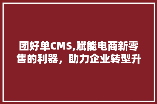 团好单CMS,赋能电商新零售的利器，助力企业转型升级