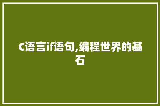 C语言if语句,编程世界的基石
