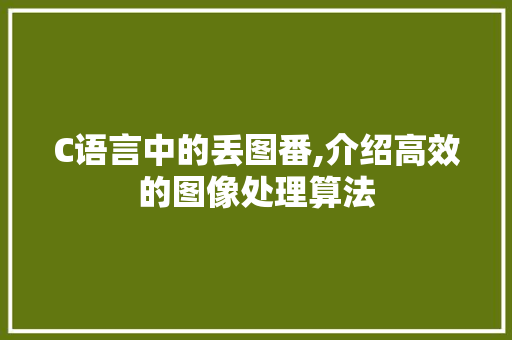 C语言中的丢图番,介绍高效的图像处理算法