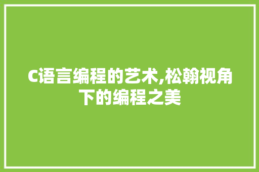 C语言编程的艺术,松翰视角下的编程之美