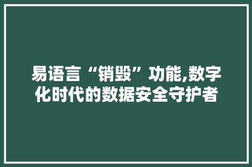 易语言“销毁”功能,数字化时代的数据安全守护者