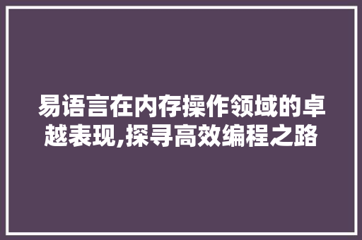 易语言在内存操作领域的卓越表现,探寻高效编程之路