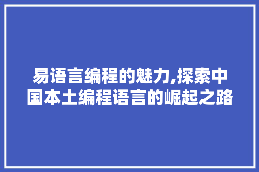 易语言编程的魅力,探索中国本土编程语言的崛起之路