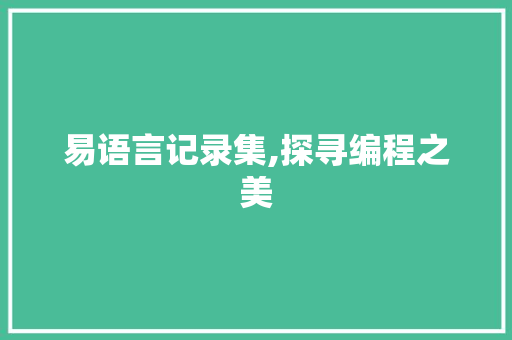易语言记录集,探寻编程之美