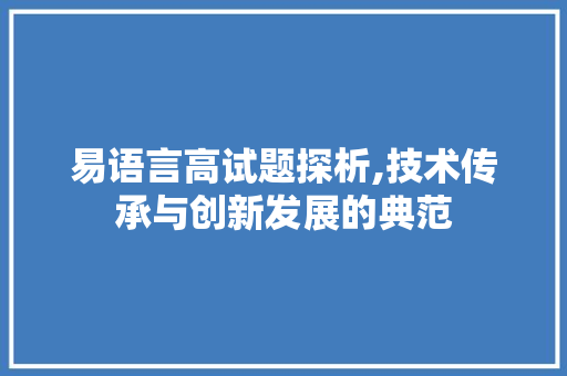 易语言高试题探析,技术传承与创新发展的典范