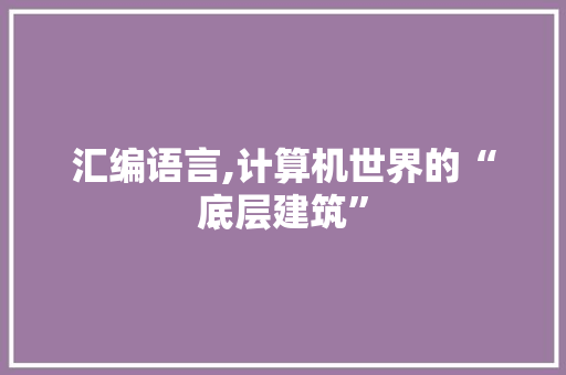 汇编语言,计算机世界的“底层建筑”