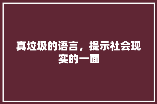 真垃圾的语言，提示社会现实的一面