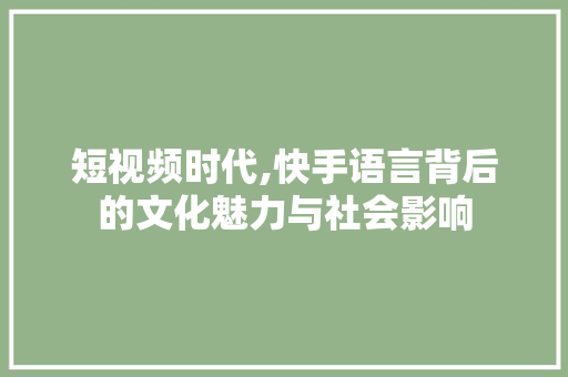 短视频时代,快手语言背后的文化魅力与社会影响