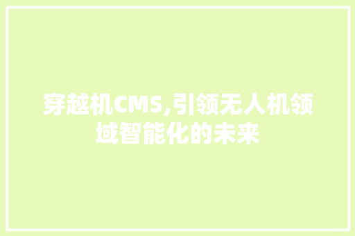 穿越机CMS,引领无人机领域智能化的未来
