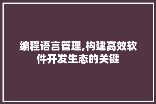 编程语言管理,构建高效软件开发生态的关键