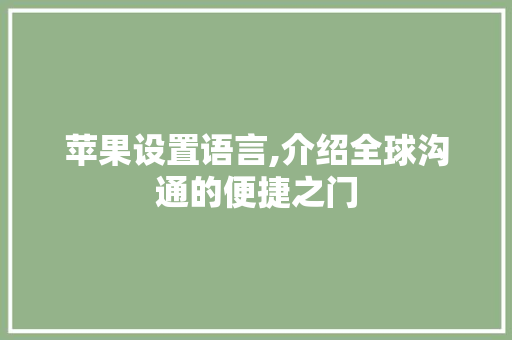 苹果设置语言,介绍全球沟通的便捷之门
