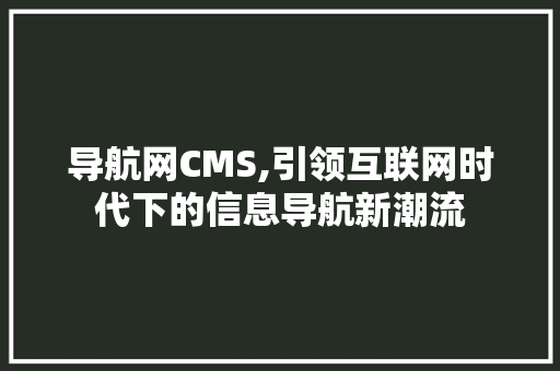 导航网CMS,引领互联网时代下的信息导航新潮流