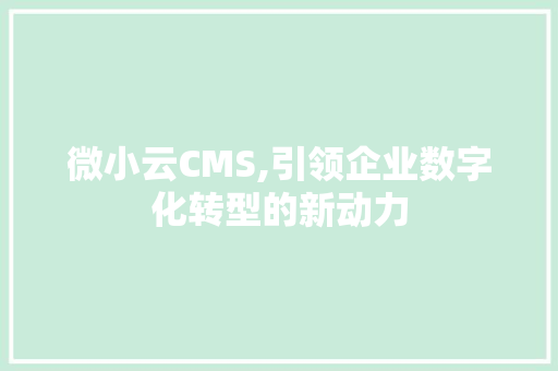 微小云CMS,引领企业数字化转型的新动力
