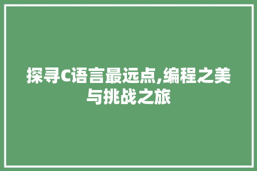 探寻C语言最远点,编程之美与挑战之旅
