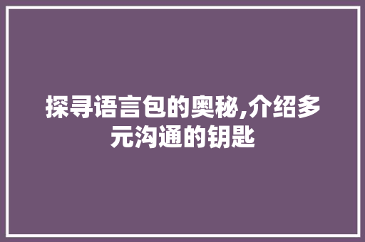探寻语言包的奥秘,介绍多元沟通的钥匙