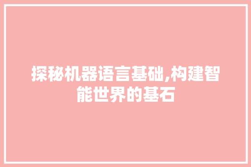 探秘机器语言基础,构建智能世界的基石
