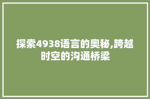 探索4938语言的奥秘,跨越时空的沟通桥梁