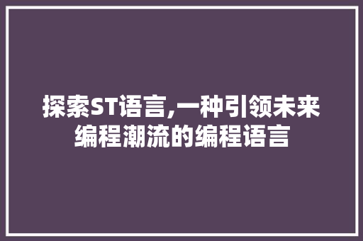探索ST语言,一种引领未来编程潮流的编程语言