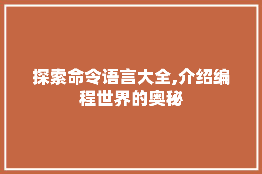 探索命令语言大全,介绍编程世界的奥秘