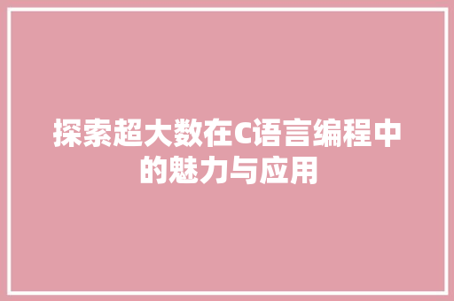 探索超大数在C语言编程中的魅力与应用