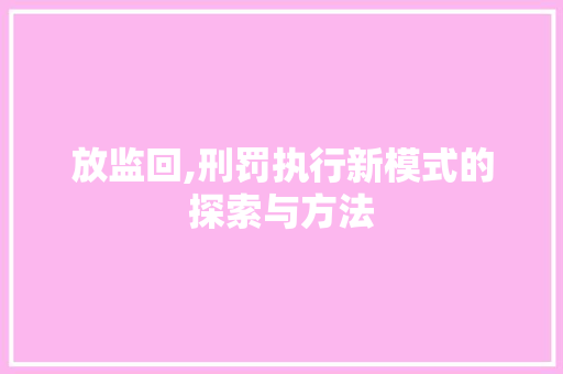 放监回,刑罚执行新模式的探索与方法