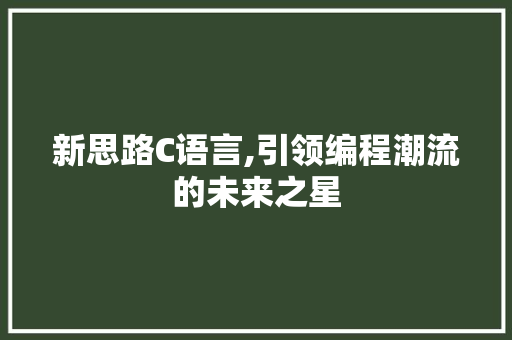 新思路C语言,引领编程潮流的未来之星