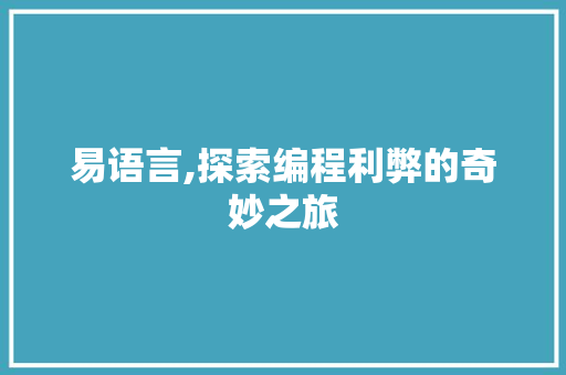 易语言,探索编程利弊的奇妙之旅