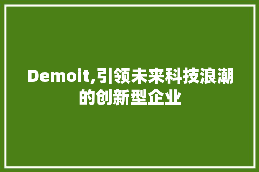 Demoit,引领未来科技浪潮的创新型企业