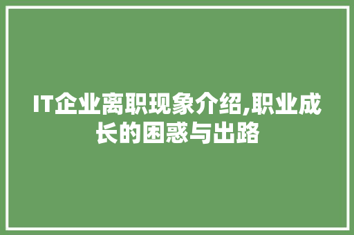IT企业离职现象介绍,职业成长的困惑与出路