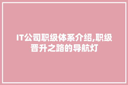 IT公司职级体系介绍,职级晋升之路的导航灯
