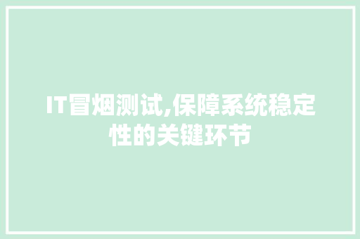 IT冒烟测试,保障系统稳定性的关键环节