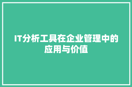 IT分析工具在企业管理中的应用与价值