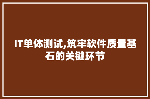 IT单体测试,筑牢软件质量基石的关键环节