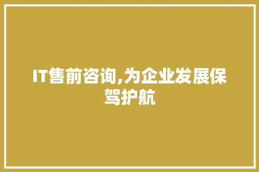 IT售前咨询,为企业发展保驾护航