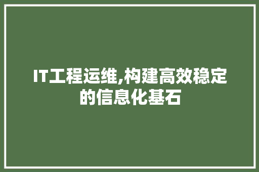 IT工程运维,构建高效稳定的信息化基石