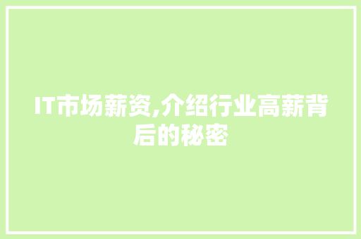 IT市场薪资,介绍行业高薪背后的秘密