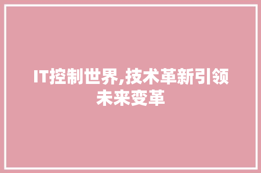 IT控制世界,技术革新引领未来变革