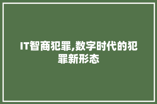 IT智商犯罪,数字时代的犯罪新形态