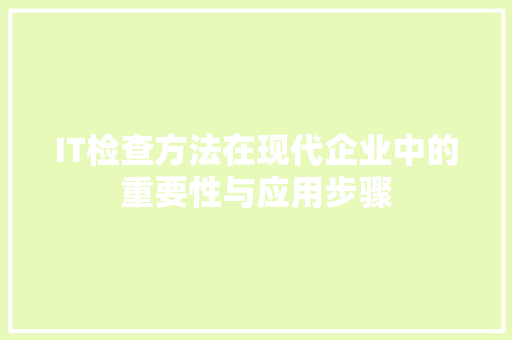IT检查方法在现代企业中的重要性与应用步骤