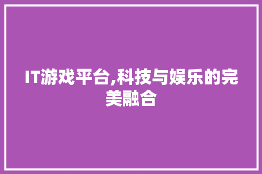 IT游戏平台,科技与娱乐的完美融合 IT游戏平台,科技与娱乐的完美融合